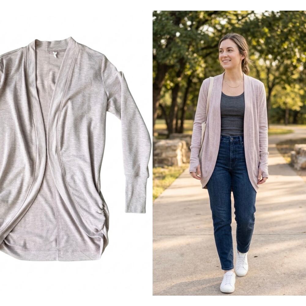 Like Athleta Pranayama Wrap Light Pink Cocoon Cardigan with Thumbholes S